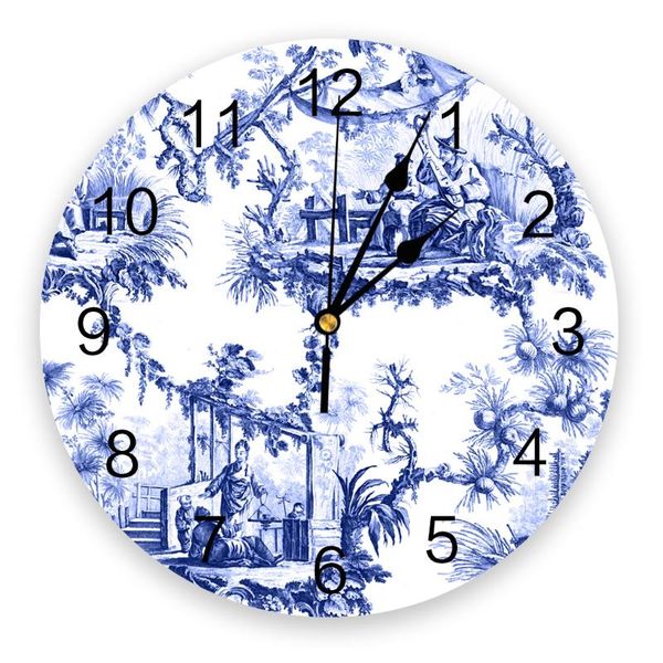 

blue chinoiserie toile wall clock home decor bedroom silent oclock watch wall digital clock for kids rooms