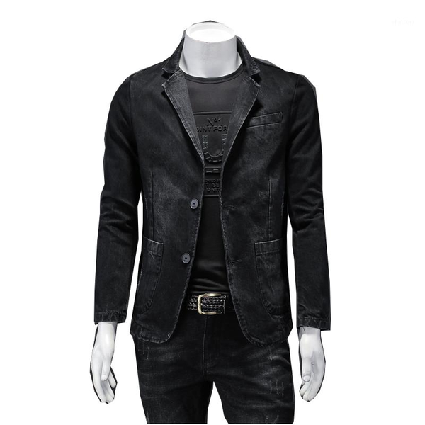 

men's jackets denim suit jacket slim casual single button 2021, Black;brown