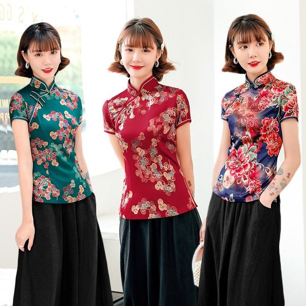 

ethnic clothing women's cheongsam, tang suit, coat, trousers, improved fashion, mother's dress, performance, 2021, Red