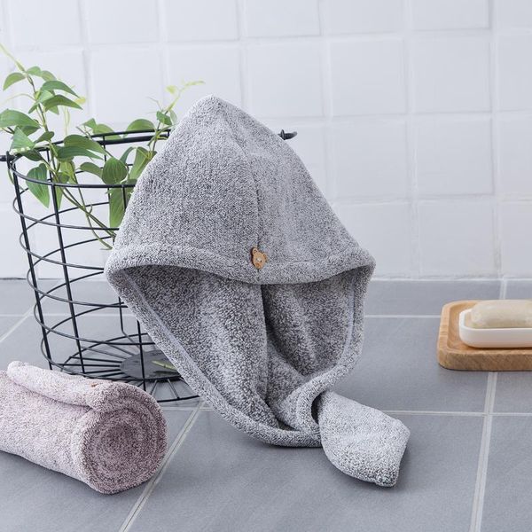 

towel bamboo fiber hair soft spa quick dry turban shower wrap solid light grey wooden baby bear button d30