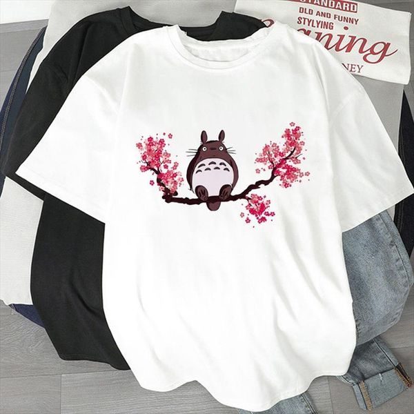 

90s girls totoro cartoon fun men t shirts print and women o neck short sleeve female summer ulzzang harajuku, White;black