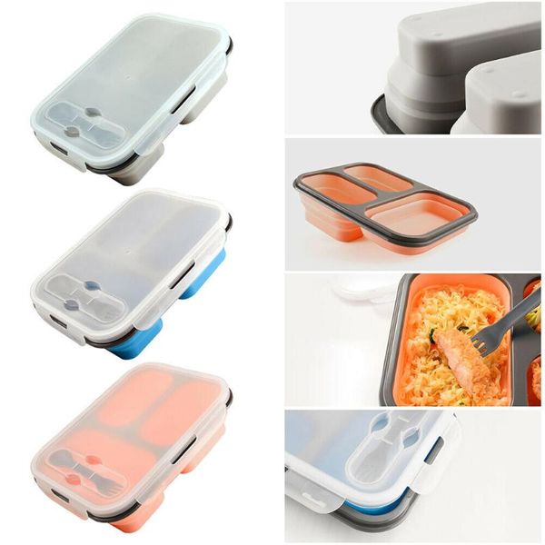 

storage bottles & jars 1100ml 3 grid lunch box portable folding leakproof soft silicone easy clean microwave heating fresh-keeping
