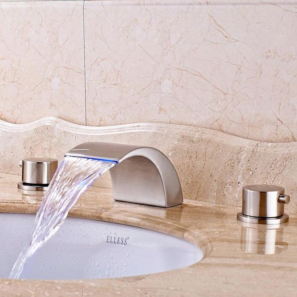 

bathroom sink faucets deck mounted waterfall cold water mixer tap nickel brush,chrome polished w/ w/o led light mpsk002a