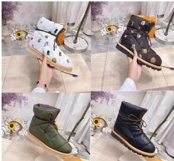 

famous luxury designer camping boots fashion short boot women winter snow bootss flat bottomed womens shoes bow down shoe letter lace up wit, Black