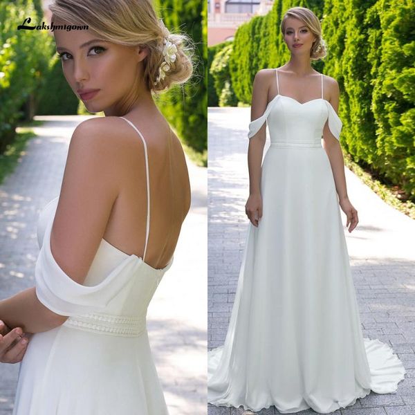 

other wedding dresses lakshmigown robe simple beach dress 2021 vestido playa bridal  line chiffon gown spaghetti straps, White