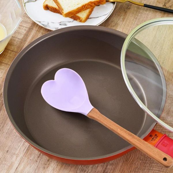 

spoons candy color silicone spoon wooden non-slip children's tableware kitchen accessories tool