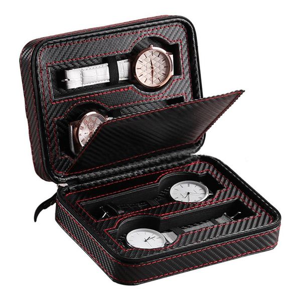 

watch boxes & cases elegant 2/4/8 slot portable travel box pocket storage case leather watches display wristwatch jewelry organizer, Black;blue