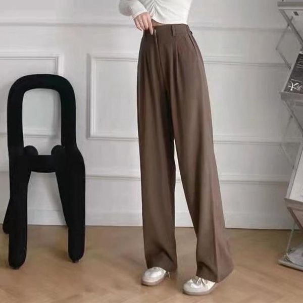 

women's pants & capris spring and autumn solid color 2021 straight high waist wide-leg casual fashion drape loose all-match suit, Black;white