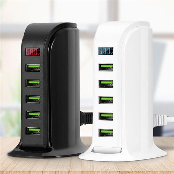 

hubs 5 ports usb charger 5v/4a multi adapter smart digital display hub deskextension us eu uk plug cable