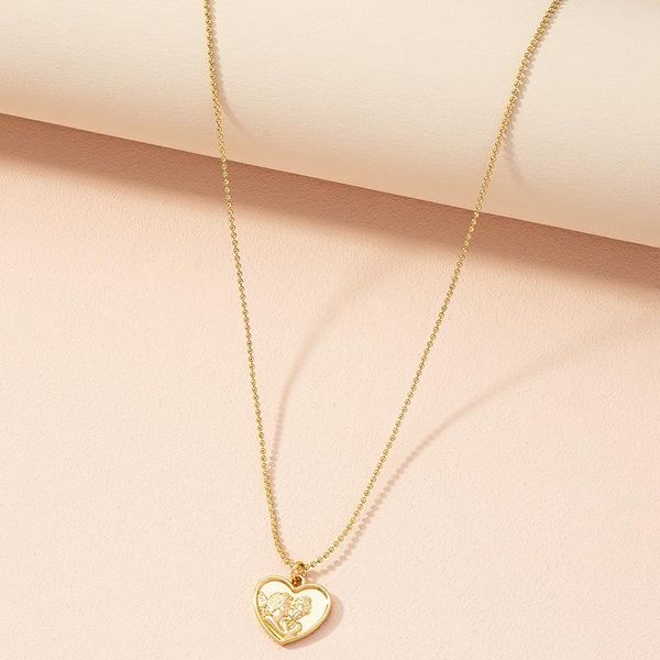 

chains vintage love heart avatar pattern clavicle necklace metal gold color beads chain for women ins simple femme jewelry, Silver