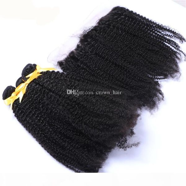 

brazilian afro curly hair extensions with ear to ear lace frontal middle three part kinky curly hair with frontal for african american, Black