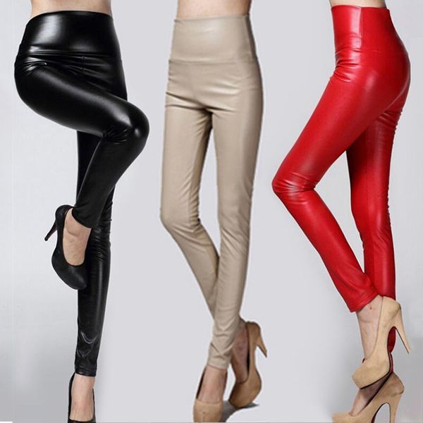 

women's pants & capris leather elastic stretch faux skinny pencil pant tight trouser, Black;white