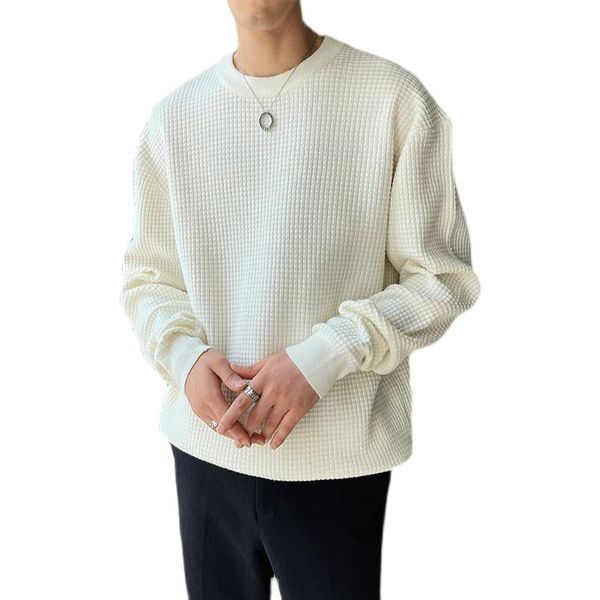 

men's sweaters man korean streetwear fashion pullover knitwear sweater men waffle plaid solid color business casual bottom, White;black