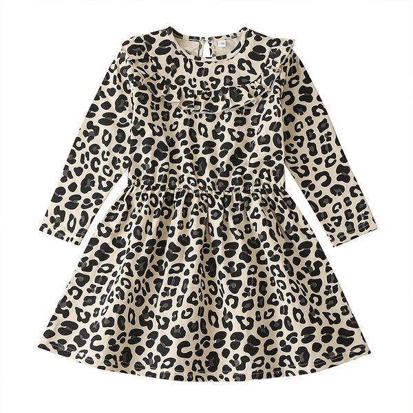 Wholesale leopardo impressão de volta para a escola crianças roupas diárias manga longa moda meninas vestidos