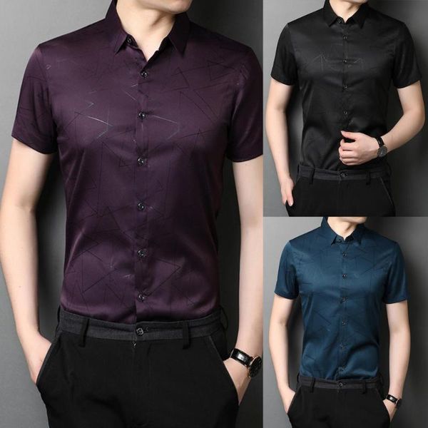 

men's casual shirts 80% s men social shirt geometric print breathable summer lapel short sleeve for business, White;black