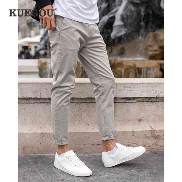 KUEGOU Baumwolle Spandex Herren Casual Hosen Frühling Slim Gerade Micro elastische Klassische Hose Sommer Plus Größe KK-3002 210715