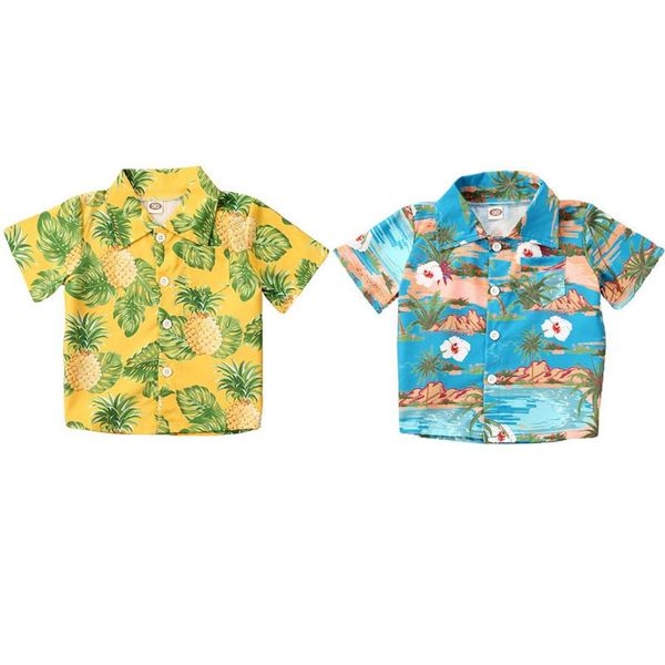 

summer boy beach loose shirts print shirt button short sleeve shirts baby boy hawaiian, White;black