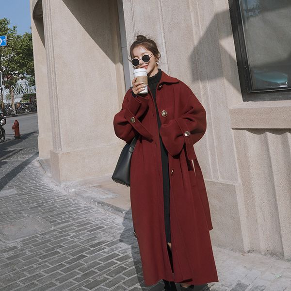 

autumn winter women casual woolen coat vintage female long windbreaker jackets korean wool coat lady overcoats outwears, Black;brown