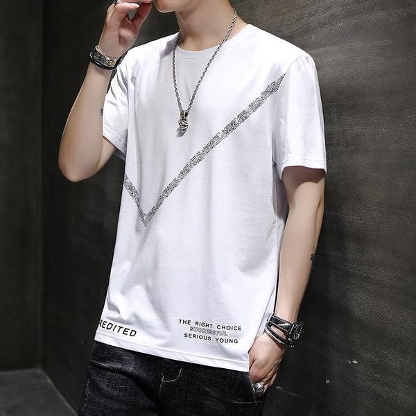 

men's t-shirts casual t-shirt men 2021 summer fashion printed o-neck shirts cotton ice silk short sleeve tshirts male homme, White;black