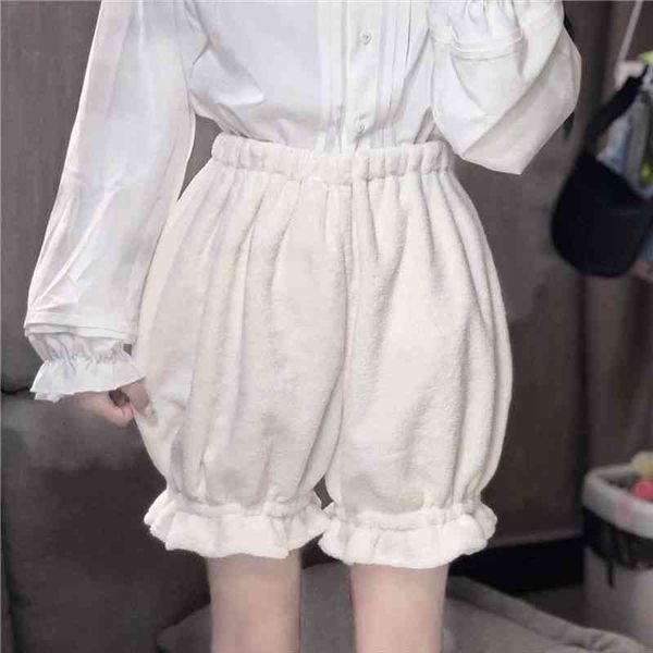 

winter cute lolita girls warm womens shorts velvet sweet high waist plush summer kawaii fluffy bloomers pink white, White;black