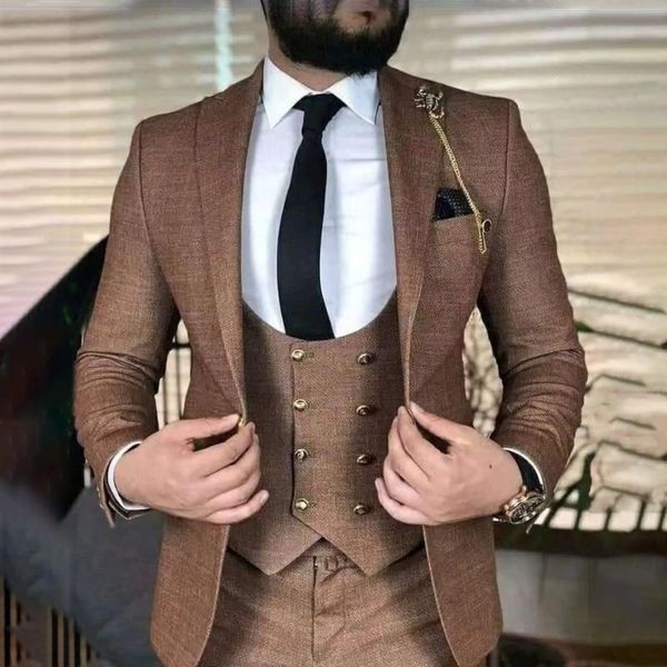 

men's suits & blazers classic tweed slim fit mens 3 piece jacket vest pants set groom wedding tuxedo formal party blazer masculino cost, White;black