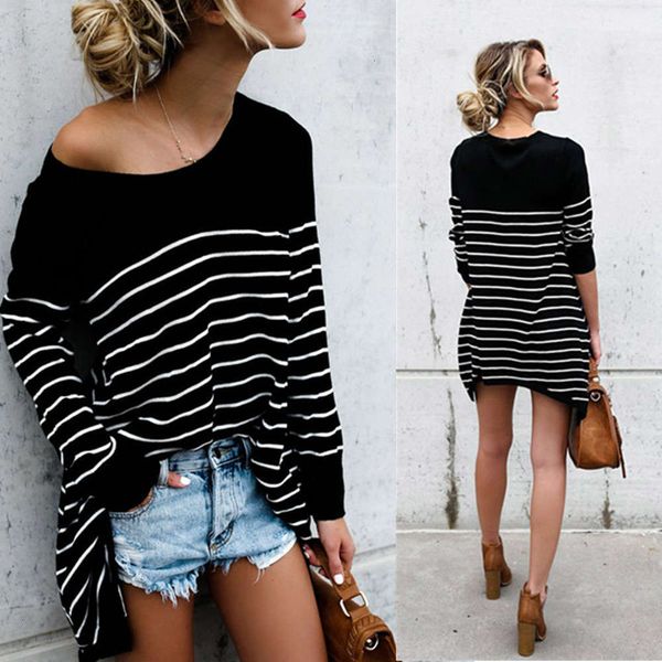 

stripe stitching long sleeve women's t-shirt, White