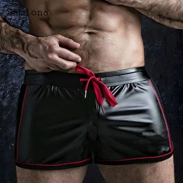

men's shorts samlona plus size pu leather lace-up patches ultra-shorts fashion leatherette short bottom male clothing 2021, White;black