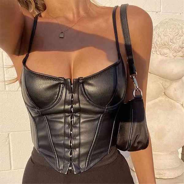 

gothic summer black women tanks pu leather crop fashion windproof slim bodycon sleeveless camis, White