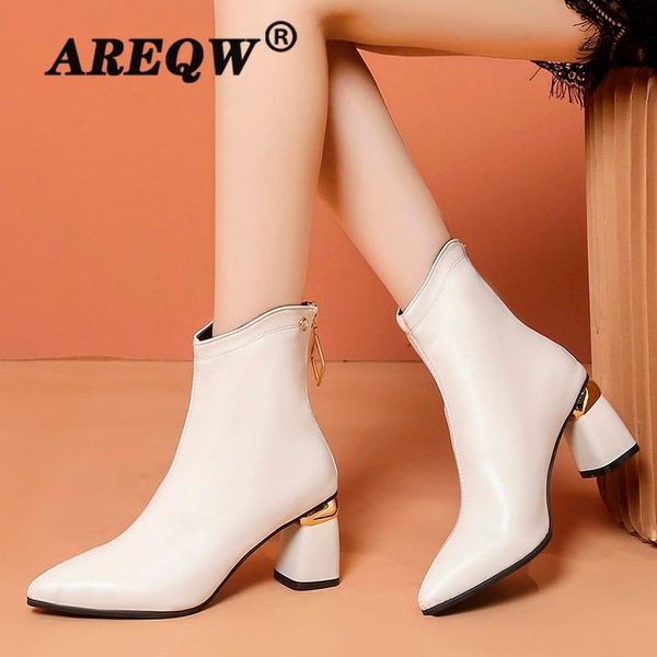 

boots 2022 autumn round head mid heel square low tube women's casual zipper high motorcycle, Black