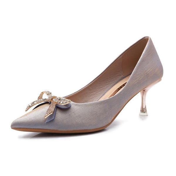 

dress shoes 2021 spring and summer women's single plus velvet high heels pointed toe stiletto bow rhinestone, Black