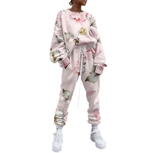 

gym clothing 1 set stylish pants o neck plant print tracksuit tie dye pockets floral for daily wear, White;black