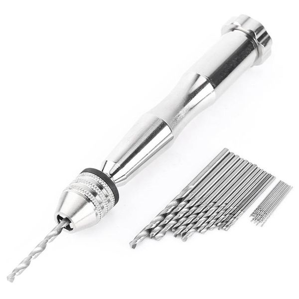 

professional drill bits hand twist set,diy precision pin vise model mini spiral with 25pcs 0.3mm to 3.6mm (silver)