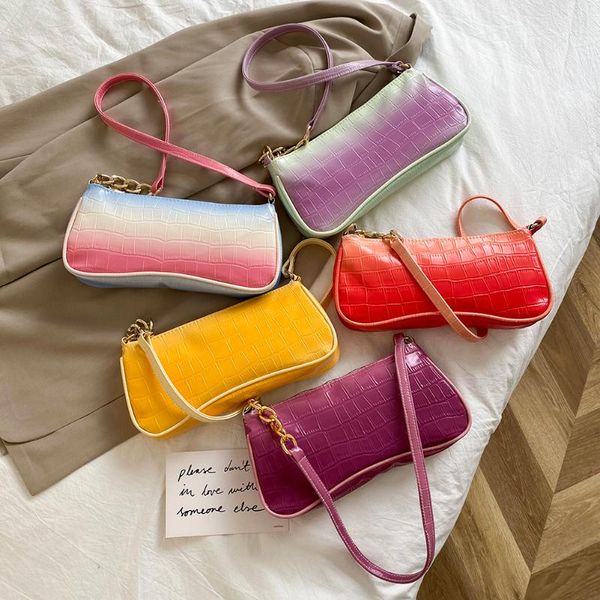 

evening bags women's bag alligator pattern gradient color pu leather shoulder casual female shopper chain small handle handbags
