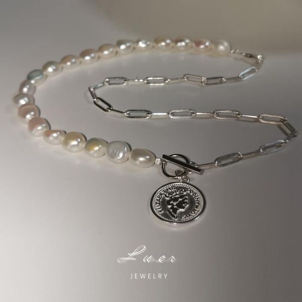 

chains heavy not fade irregular baroque natural pearls like coins ot clasp necklace, Silver