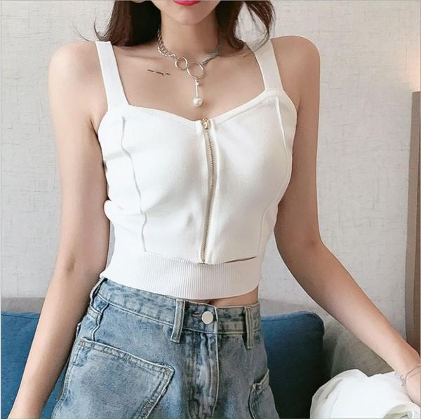 

women's tanks & camis 2021 summer women tank club knitting crop camisole ladies zipper top, White
