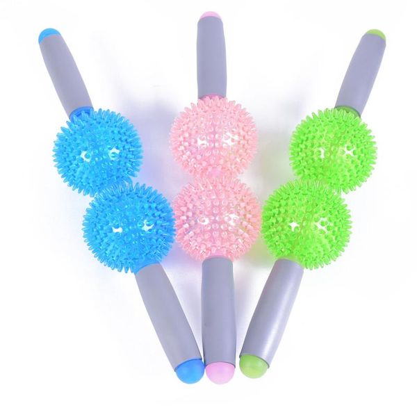 

gym yoga massage stick relax muscle roller 2 spiked balls anti cellulite slimming trigger point roller muscle body relax tool