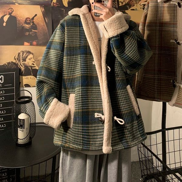 

privathinker 2021 men's casual oversize coats winter new woman korean streetwear plaid hip hop long sleeve warm jackets ncdj, Black;brown