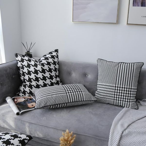 

houndstooth double-sided printing plaid pillow sofa cushion bedside waist