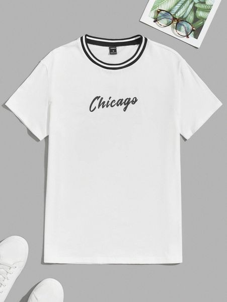 

men letter & striped print tee z64j#, White;black