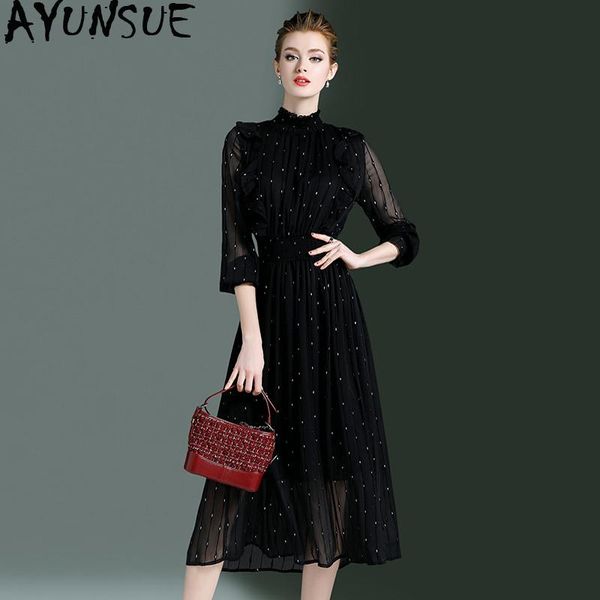 

casual dresses spring summer dress 2021 korean chiffon black for women vintage maxi party elegant ladies vestidos my2384, Black;gray