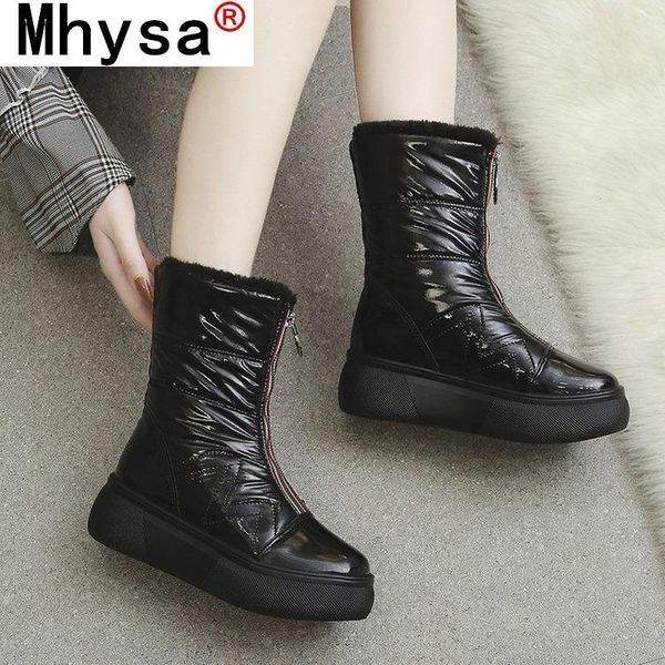

boots fur winter for women 2021 warm waterproof mid calf snow thicken women's shoes, Black