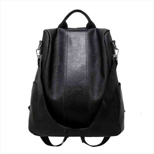 

woman anti theft backpack casual wild soft leather dual use small female travel bags solid color fashion shoulder