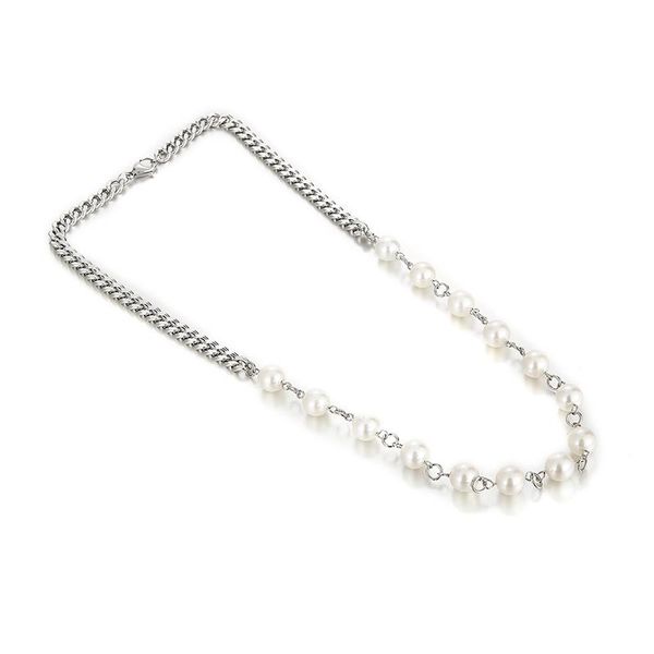 

chains stainless steel pearl chain necklace for men jewelry curb cuban link imitation chokers silver color fashion male gift