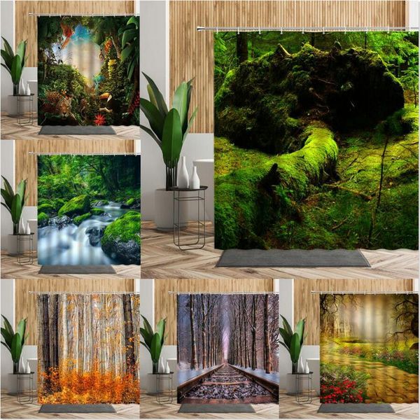 

3d plant forest scenery shower curtain jungle tree bathroom decors bath screen with hook living room hanging curtains wall cloth