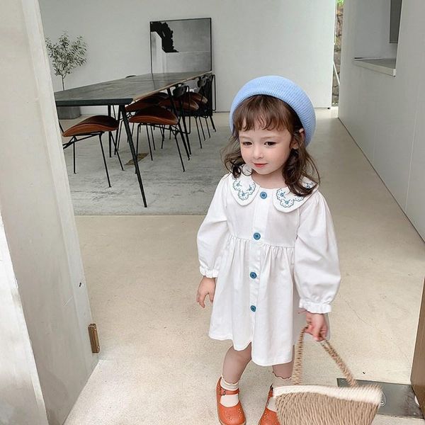 

girl's dresses baby girls summer spring lapel cloth formal kids fashion casual children cute long sleeve retro embroidery 2021, Red;yellow