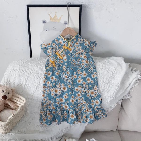 

girl's dresses 2021 summer arrival girls fashion floral dress kids cheongsam sleeveless, Red;yellow