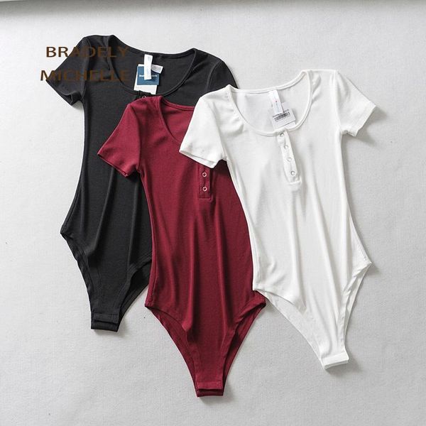 

women's jumpsuits & rompers bradely michelle for women 2021 fashion cotton slim short-sleeve o-neck knitted bodysuits club outwear, Black;white