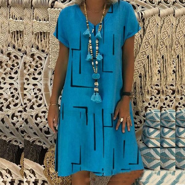 

party dresses 2021 large size women's fashion print v-neck dress summer loose short-sleeved, White;black