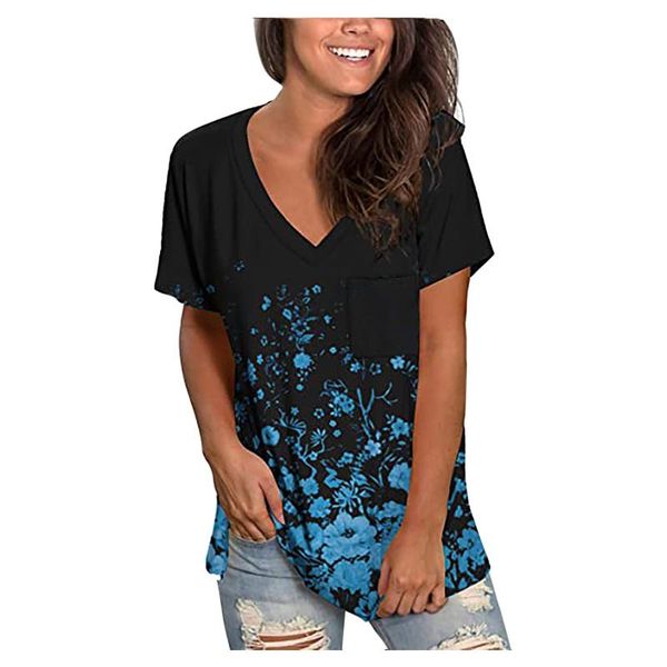 

women's blouses & shirts summer shirt floral print gradient color v-neck blousesÂ female harajuku short sleeve plus size vintage, White