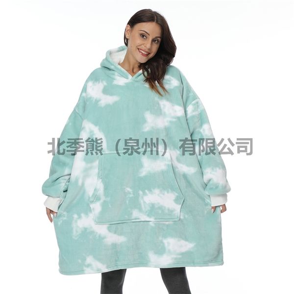 

comfy autumn winter nightgown flannel hoodie tv leisure home blanket, Black